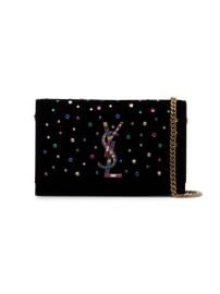 Black Kate Crystal Embellished Velvet Chain Bag at Farfetch